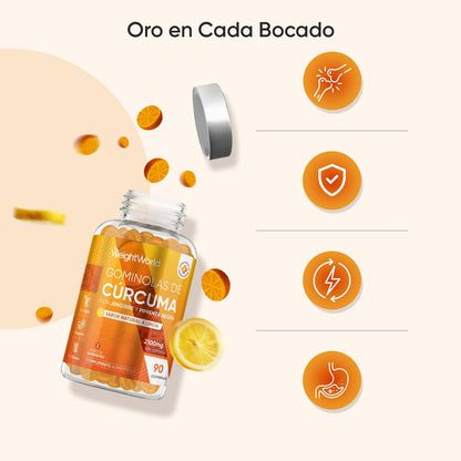 Cúrcuma Con Jengibre Y Pimienta Negra 2100Mg, 90 Gominolas Veganas, Sabor Natural a Limón - Alta Resistencia, Fuente De Curcumina Y Piperina, Potente Fuente De Vitaminas Y Minerales, Sin Gluten Ni OGM