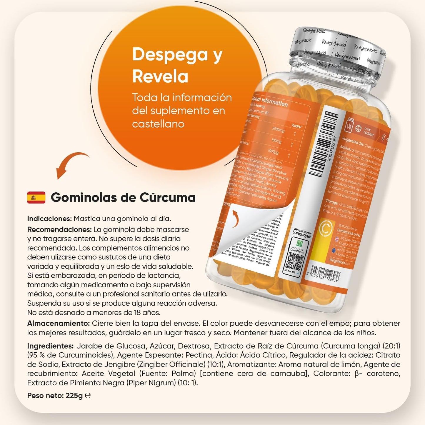 Cúrcuma Con Jengibre Y Pimienta Negra 2100Mg, 90 Gominolas Veganas, Sabor Natural a Limón - Alta Resistencia, Fuente De Curcumina Y Piperina, Potente Fuente De Vitaminas Y Minerales, Sin Gluten Ni OGM