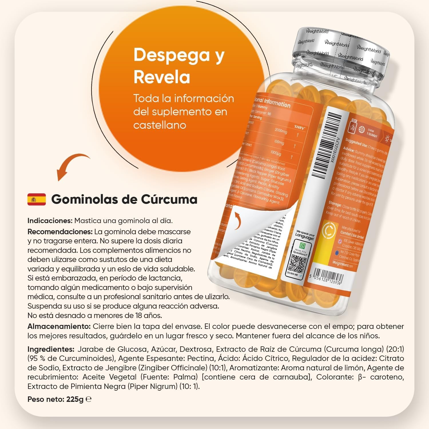 Cúrcuma Con Jengibre Y Pimienta Negra 2100Mg, 90 Gominolas Veganas, Sabor Natural a Limón - Alta Resistencia, Fuente De Curcumina Y Piperina, Potente Fuente De Vitaminas Y Minerales, Sin Gluten Ni OGM