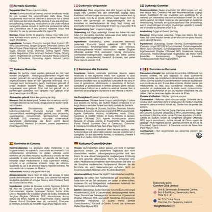 Cúrcuma Con Jengibre Y Pimienta Negra 2100Mg, 90 Gominolas Veganas, Sabor Natural a Limón - Alta Resistencia, Fuente De Curcumina Y Piperina, Potente Fuente De Vitaminas Y Minerales, Sin Gluten Ni OGM