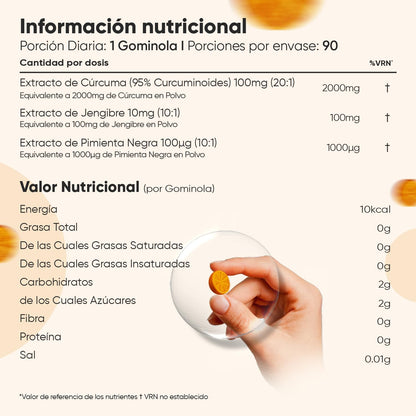 Cúrcuma Con Jengibre Y Pimienta Negra 2100Mg, 90 Gominolas Veganas, Sabor Natural a Limón - Alta Resistencia, Fuente De Curcumina Y Piperina, Potente Fuente De Vitaminas Y Minerales, Sin Gluten Ni OGM